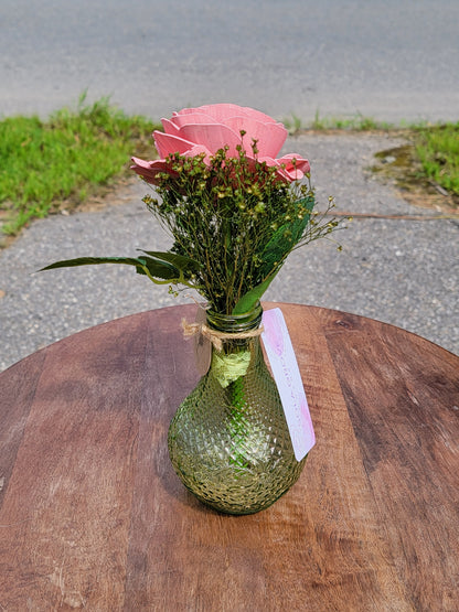 Woodland Pink and Green Wood Flower Vase Arrangement