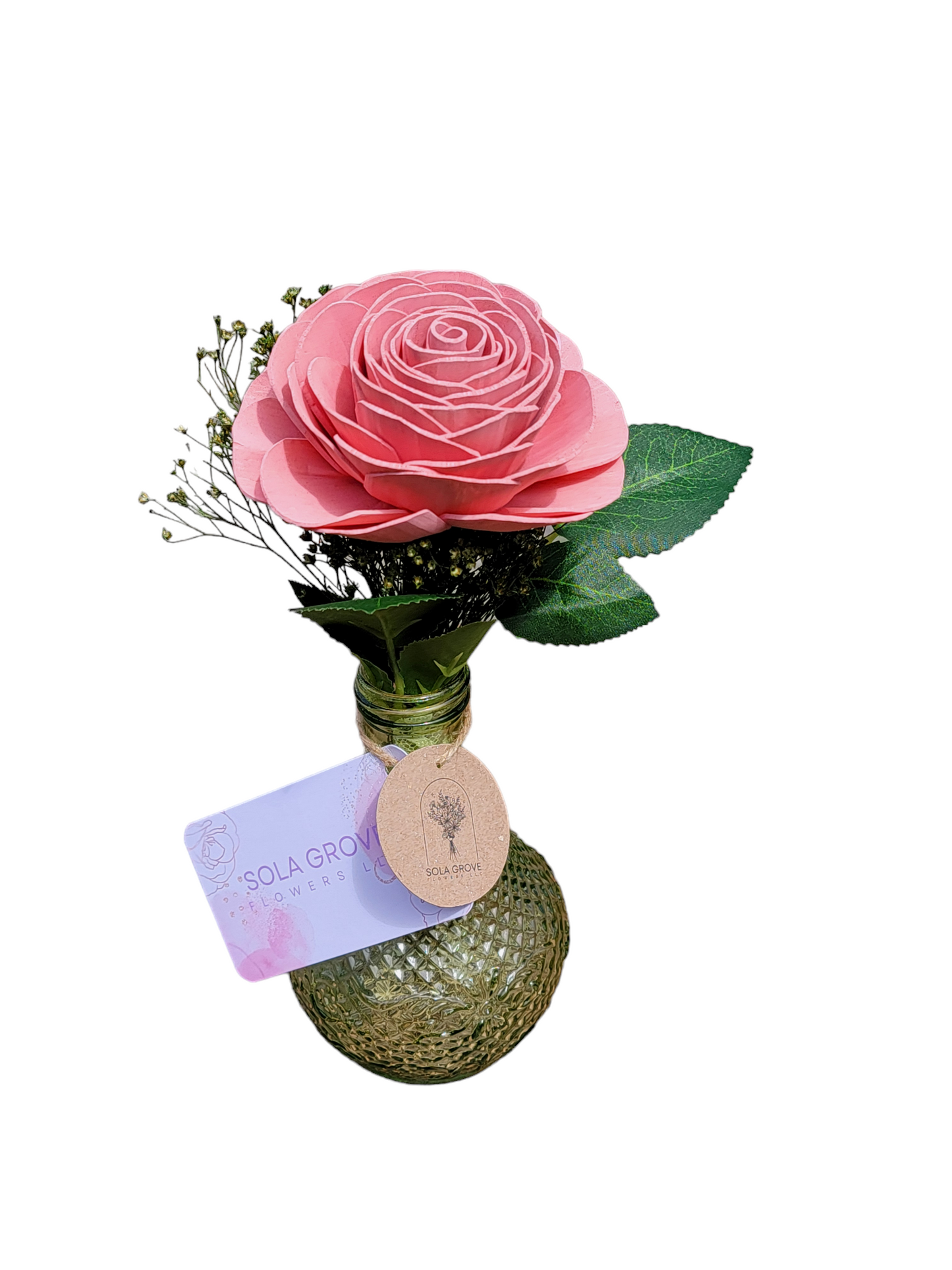 Woodland Pink and Green Wood Flower Vase Arrangement