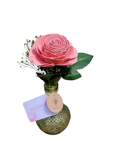 Woodland Pink and Green Wood Flower Vase Arrangement