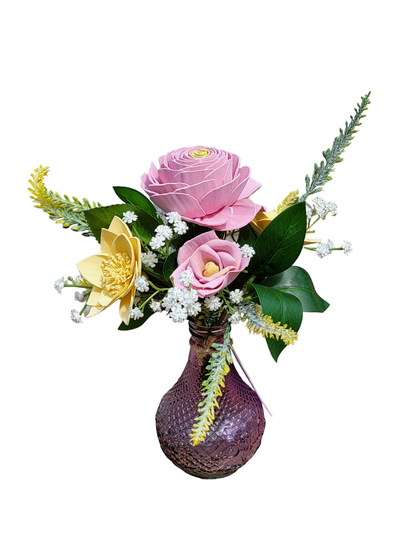 Pink and Yellow Wood Flower Vase Arrangement