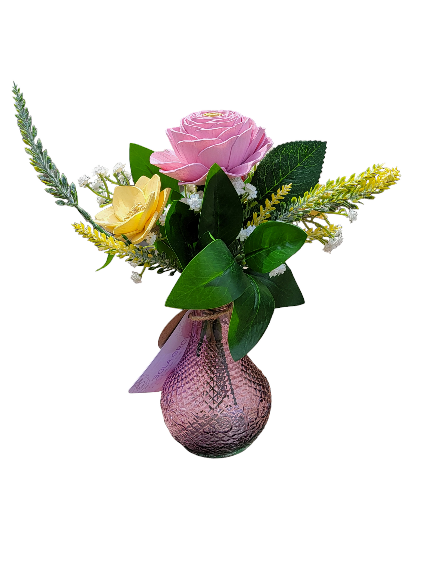 Pink and Yellow Wood Flower Vase Arrangement