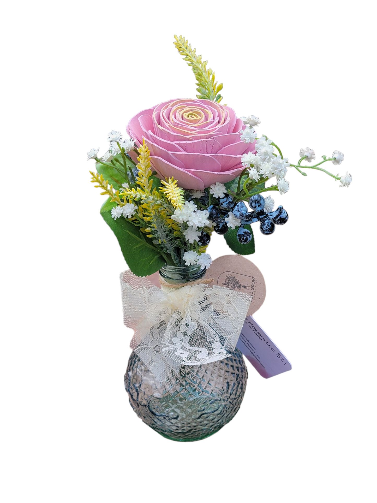 Blueberry Single Wood Flower Vase Arrangement