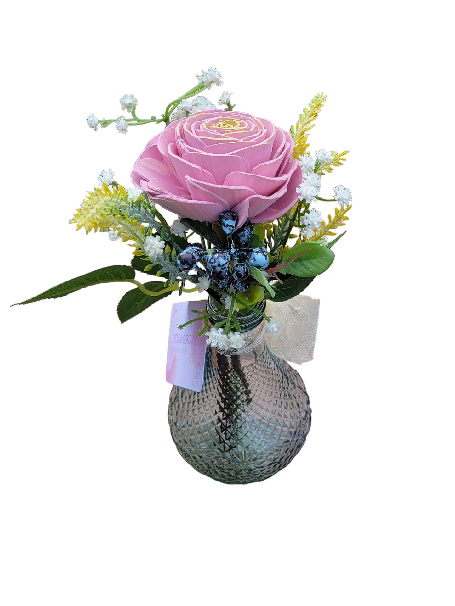 Blueberry Single Wood Flower Vase Arrangement