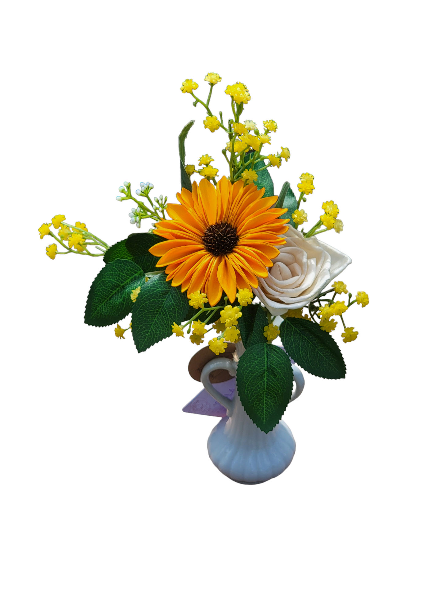 Happy Sunflower and Rose Wood Flower Vase Arrangement