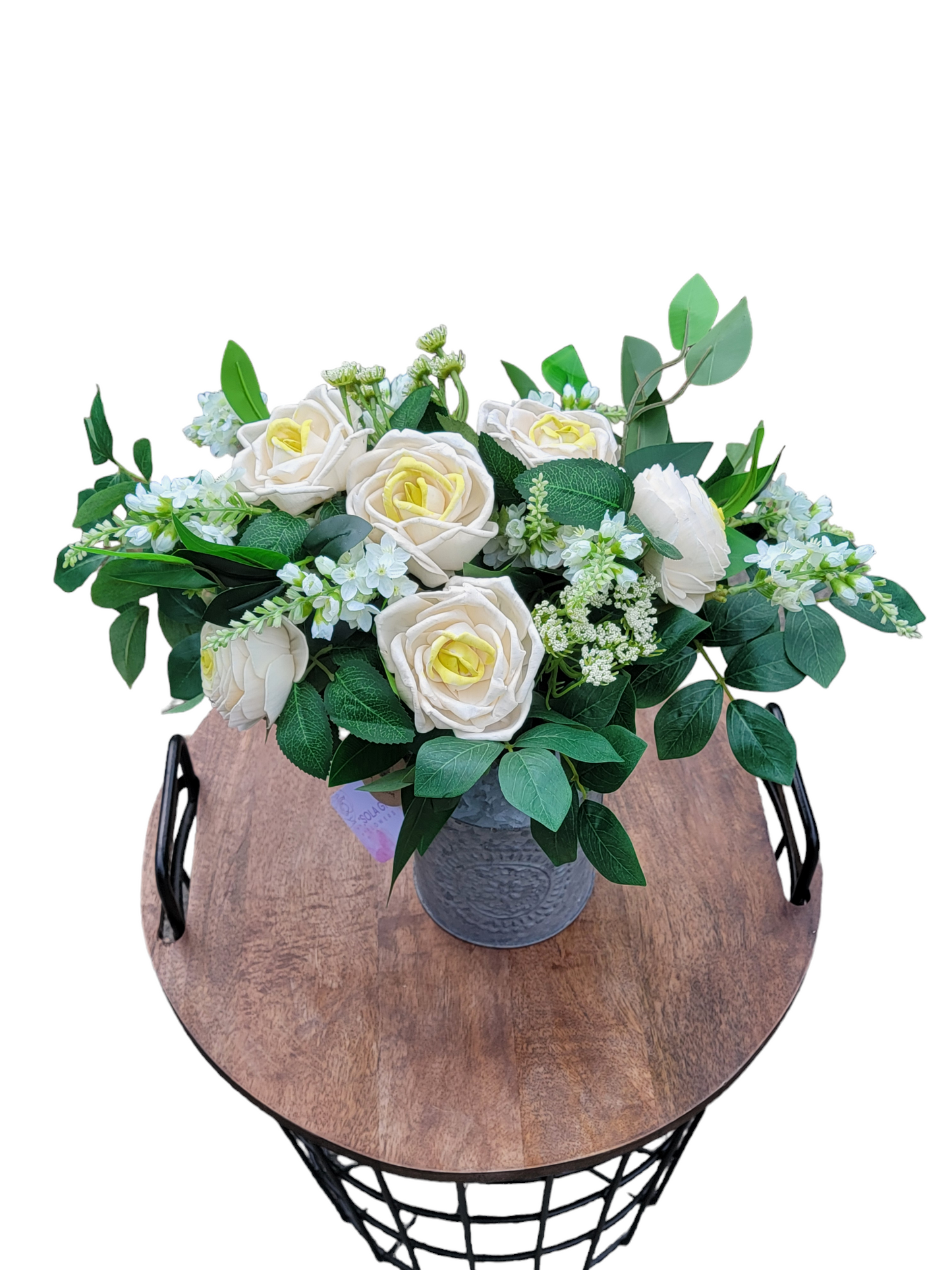 Farmhouse Wood Flower Metal Vase Arrangement