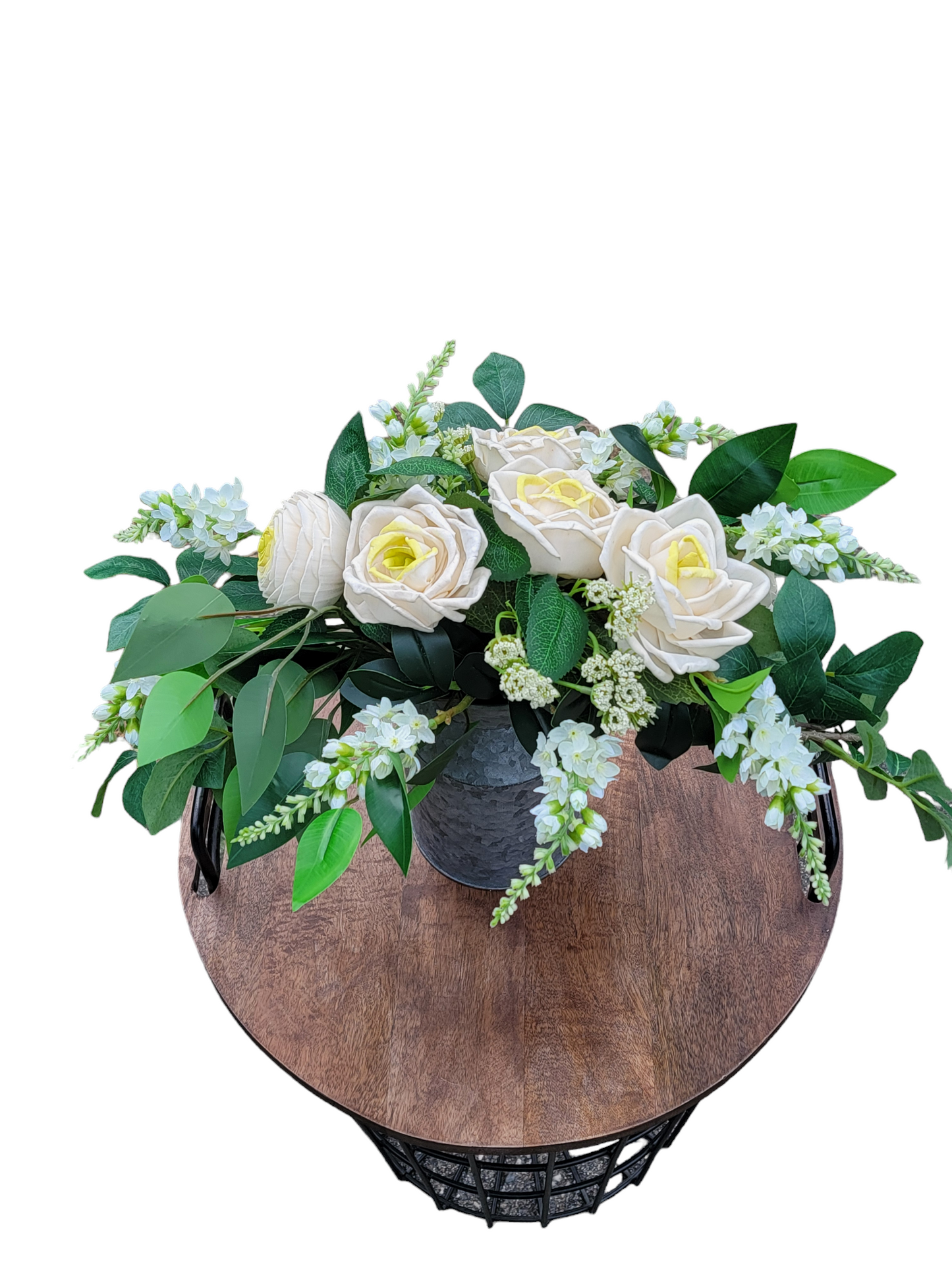 Farmhouse Wood Flower Metal Vase Arrangement